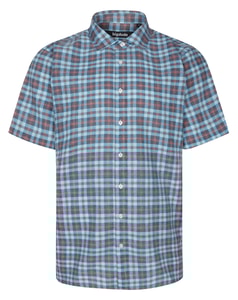 Bigdude Cut Away Collar Check Short Sleeve Shirt Turquoise